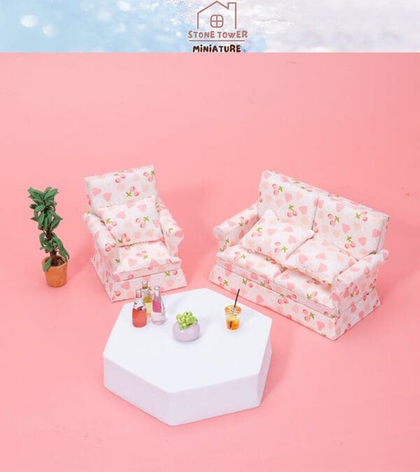 Miniature Pink Heart Sofa Chairs