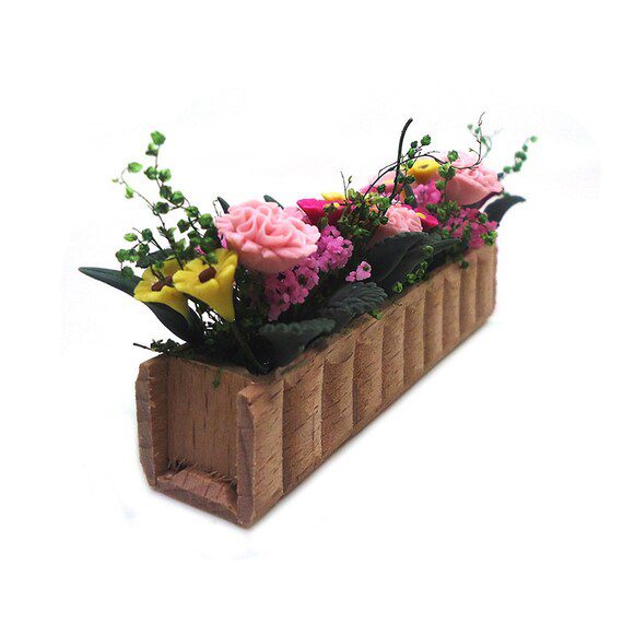 Miniature Potted Plant In Wood Box