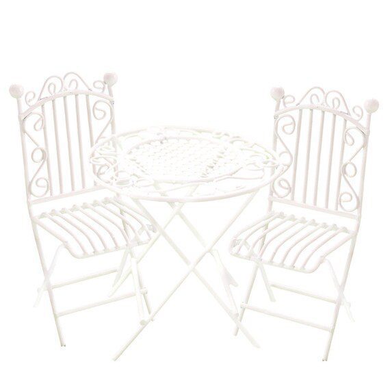 Dollhouse Metal White Table Chair