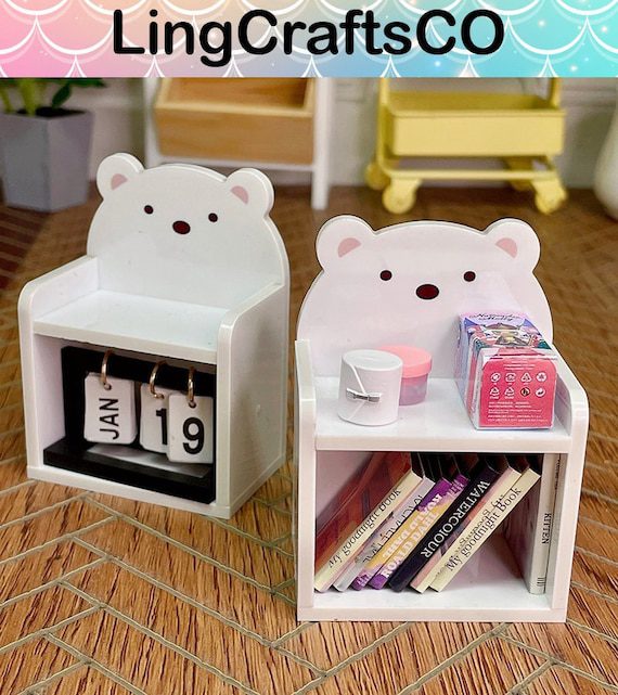 Miniature White Bear Bookshelf