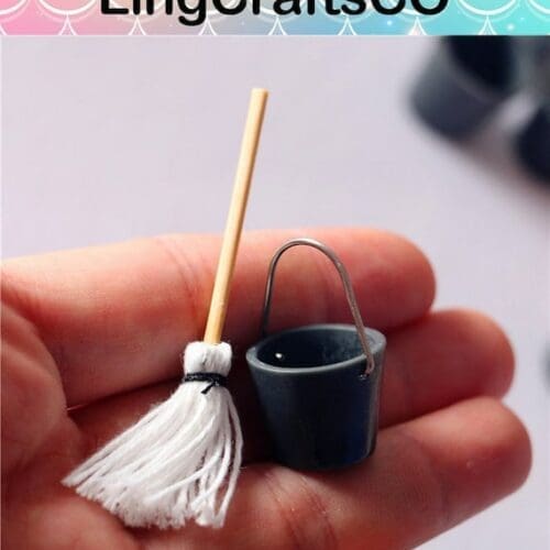 Miniature Resin Mop And Bucket