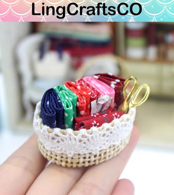 Miniature Basket of Mixed Fabric