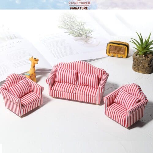 Miniature Red Striped Sofa Chairs